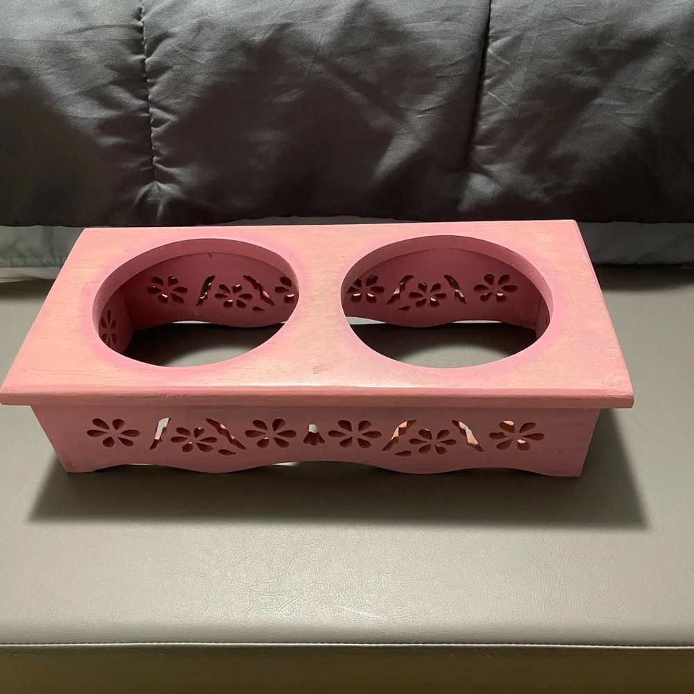 Pink Wooden Pet Bowl Stand
